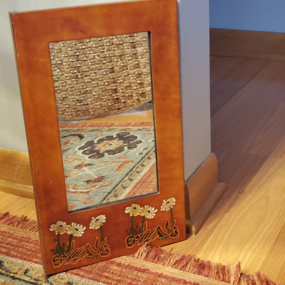Vintage Leather Tooled Mirror